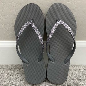 Gray Sparkle Flip Flops